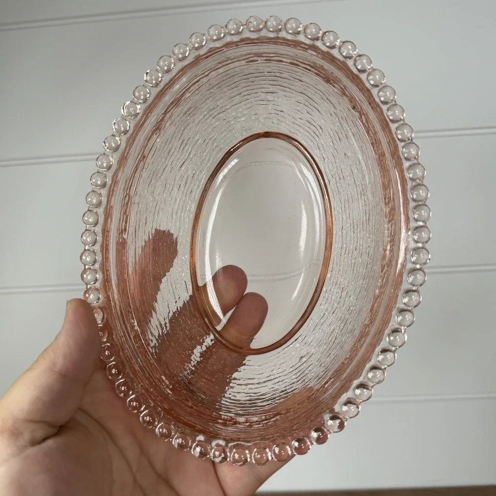 Vintage Indiana Glass Peach/ Pink Hen On A Nest Beaded Edge BOTTOM ONLY 7